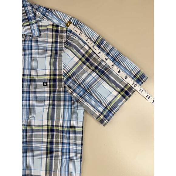 Marmot Plaid Short Sleeve Button Up Shirt Men’s M Blue Green Outdoor Hiking Work - Picture 5 of 14